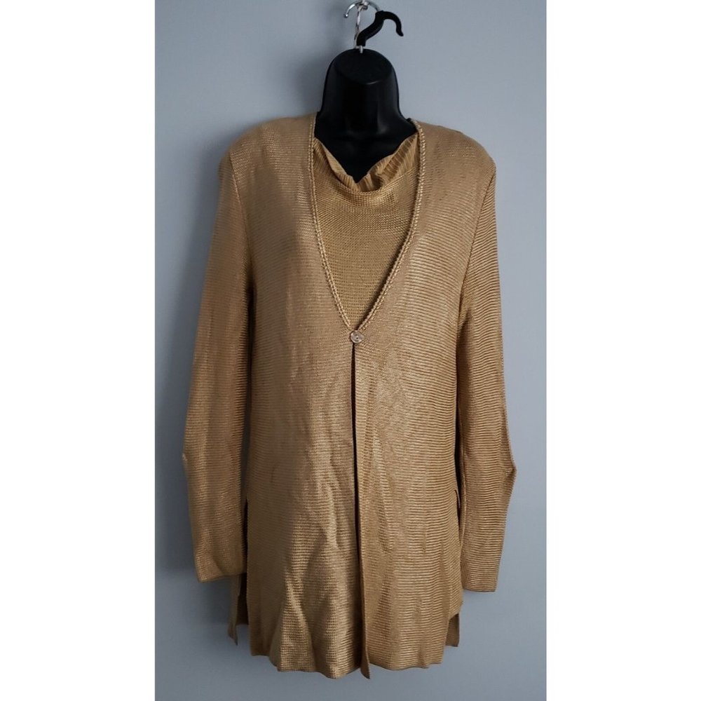Dana Buchman Luxe Gold Metallic Cardigan Tank Blouse 2-Piece Size Medium
